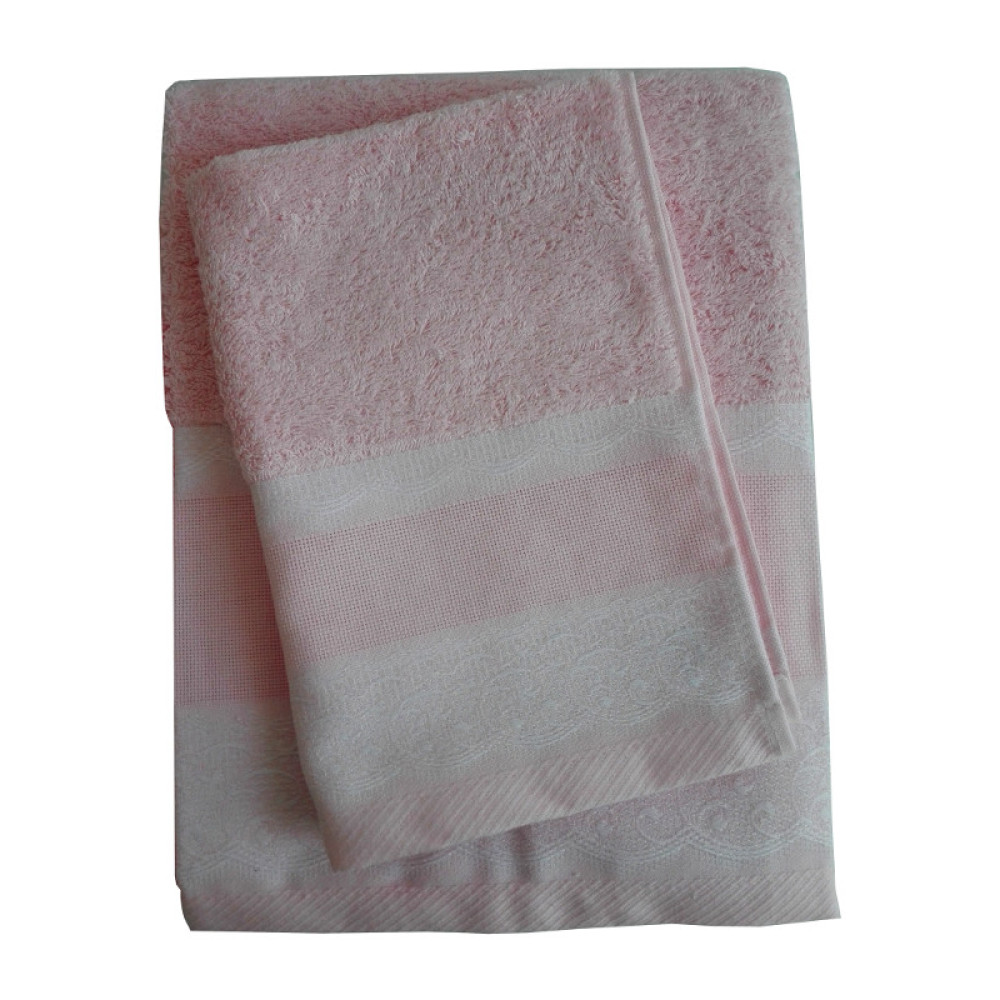 Elegant Terry Bath Towel - Lace - Pink